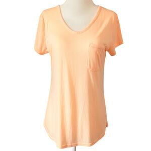 Tek Gear DryTek Athletic Top Size Small Fluorescent Orange Sheer High Low Hem